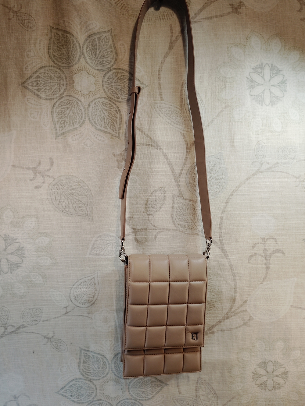 Eric Javits Quilted Crossbody Bag in Taupe